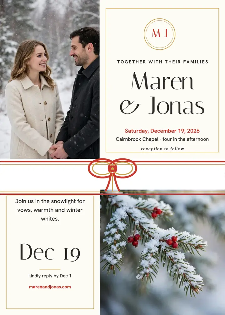 Snow knot winter wedding invitation template