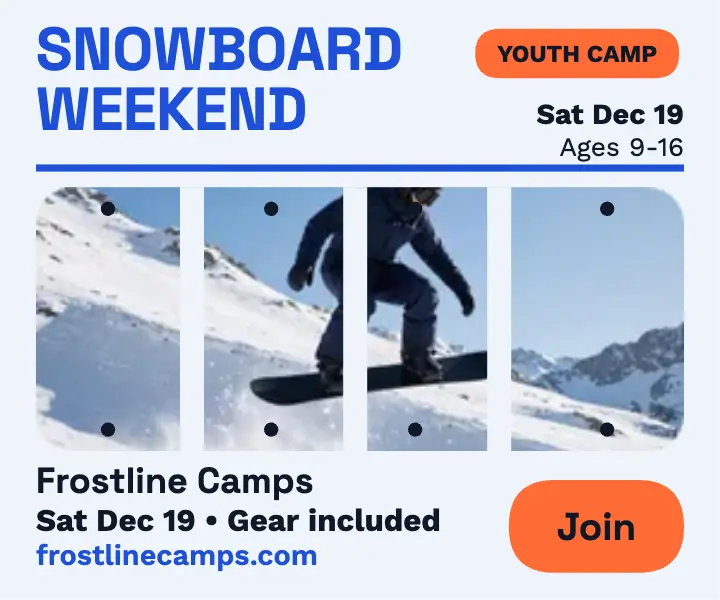 Frostline Camps snowboard weekend deck ad template