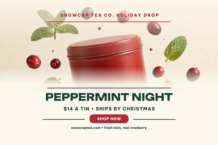 Snowcap peppermint tea launch postcard template