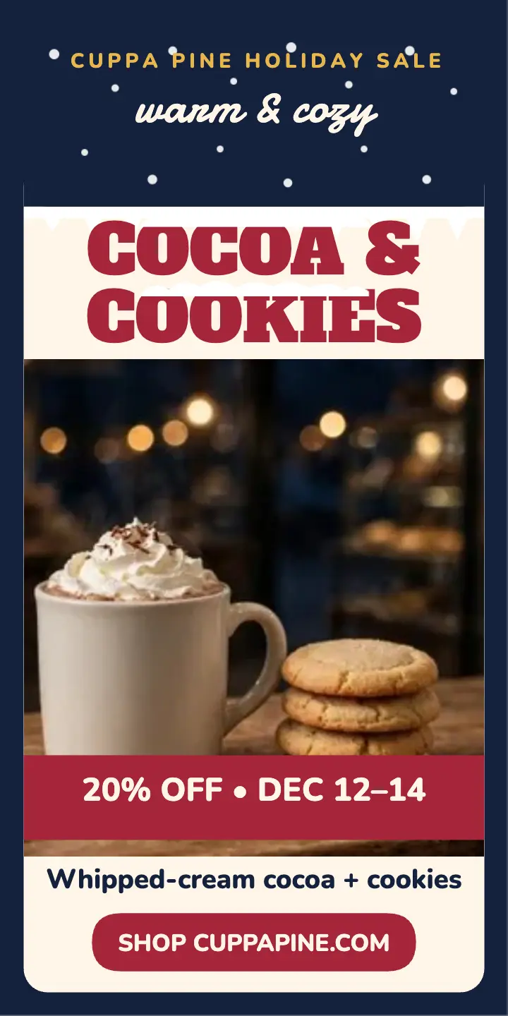 Cuppa Pine cocoa holiday sale ad template