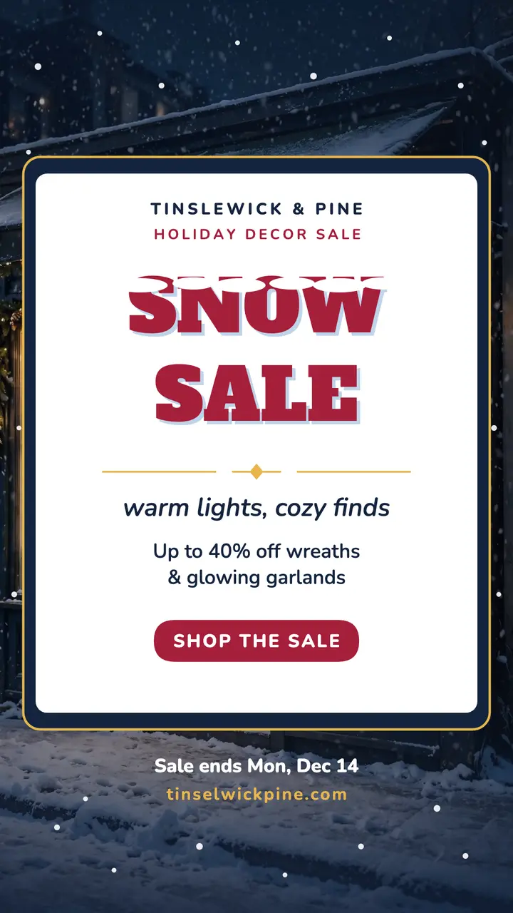 Tinselwick holiday shop snow sale story template