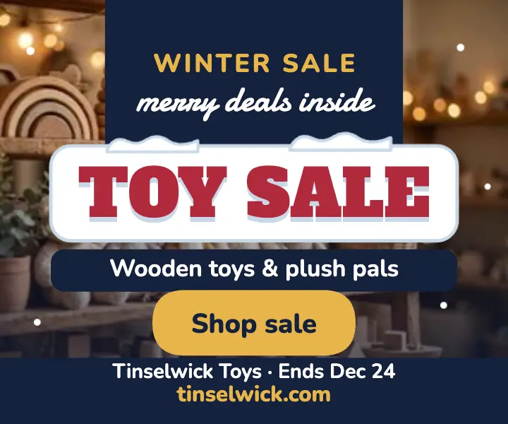 Tinselwick toy winter sale ad: toy sale ad template