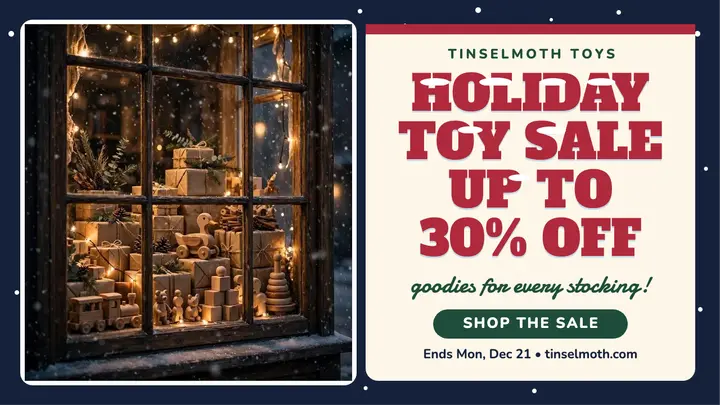 Tinselmoth Toys holiday sale thumbnail template