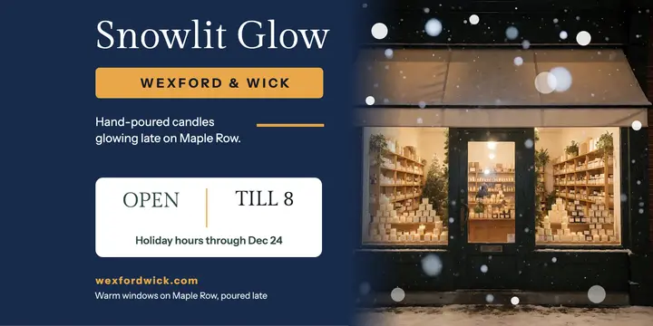Wexford and Wick snowy candle shop post: candle shop holiday post template