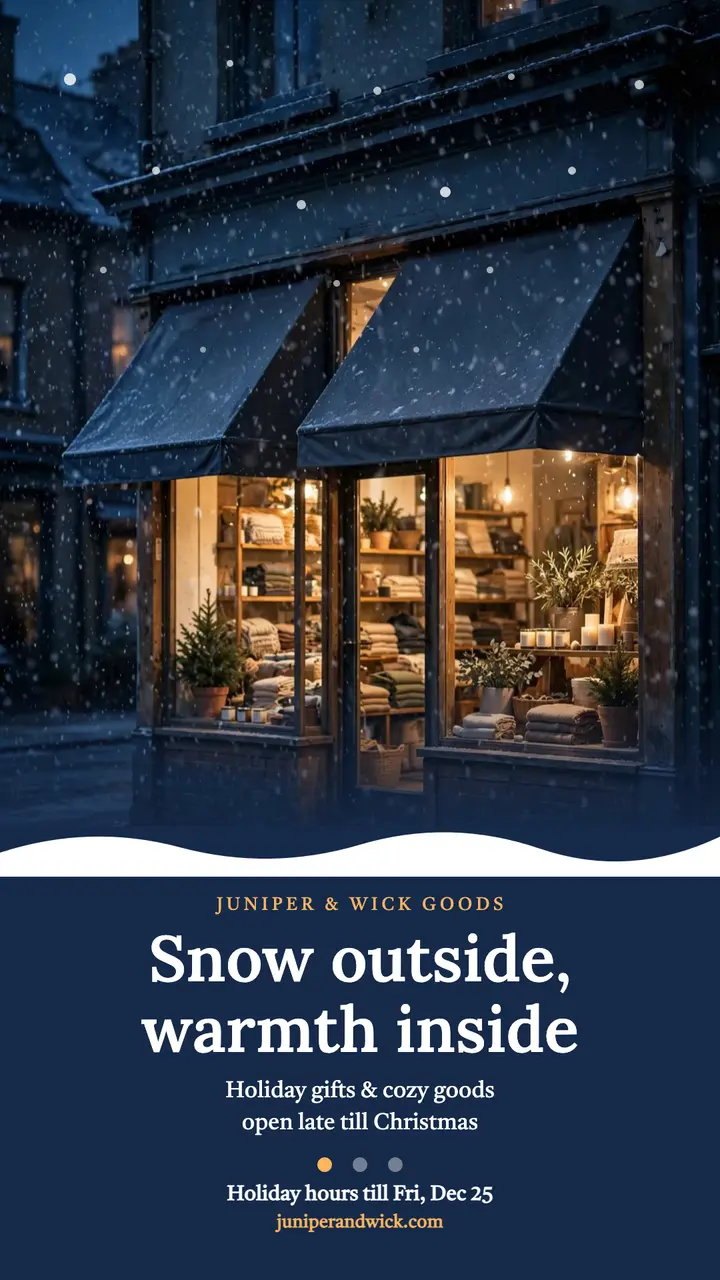 Juniper and Wick snowy storefront story template