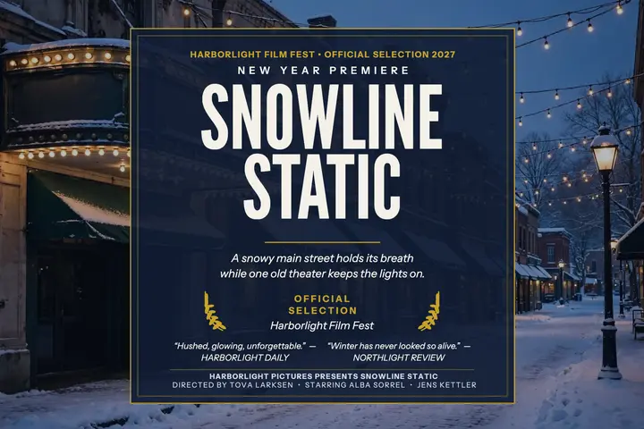 Snowline Static New Year premiere postcard: film premiere postcard template