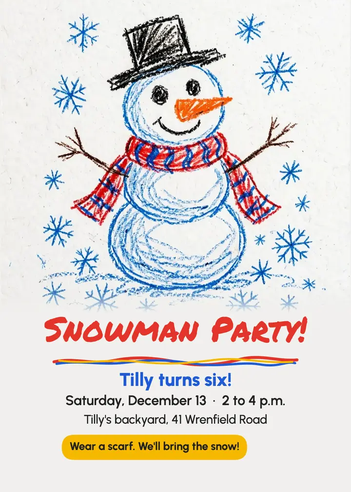 Tilly's snowman party invitation template