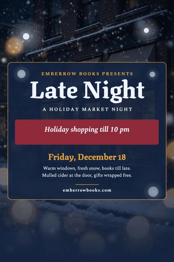 Emberrow Books snowy late night poster template