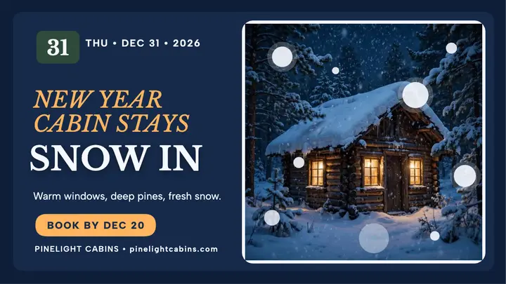 Pinelight snowy cabin New Year thumbnail template