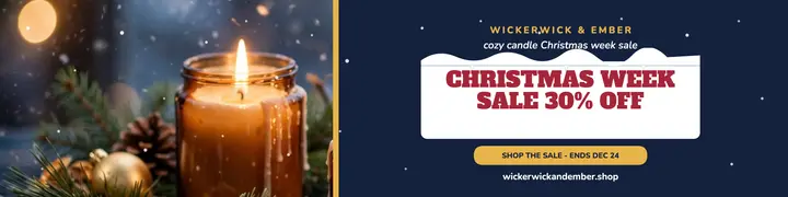 Wickerwick candle Christmas sale banner: candle shop sale banner template