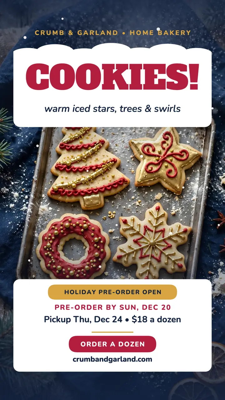 Snowy cookie sale story, Crumb bakery template
