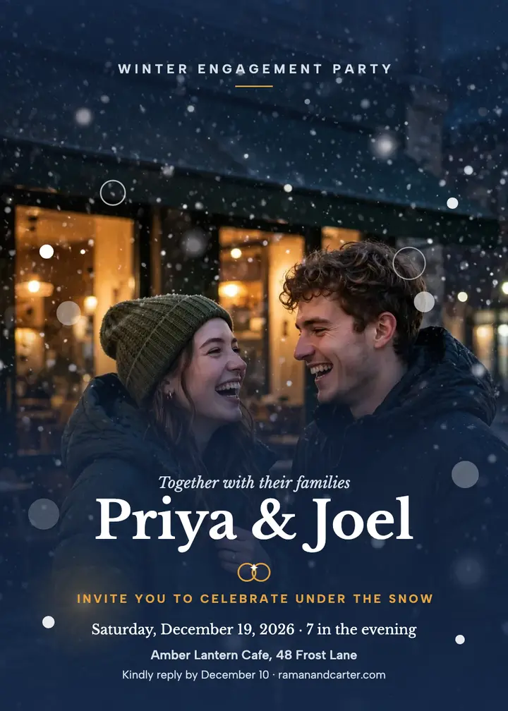 Priya and Joel snowy engagement party invite template