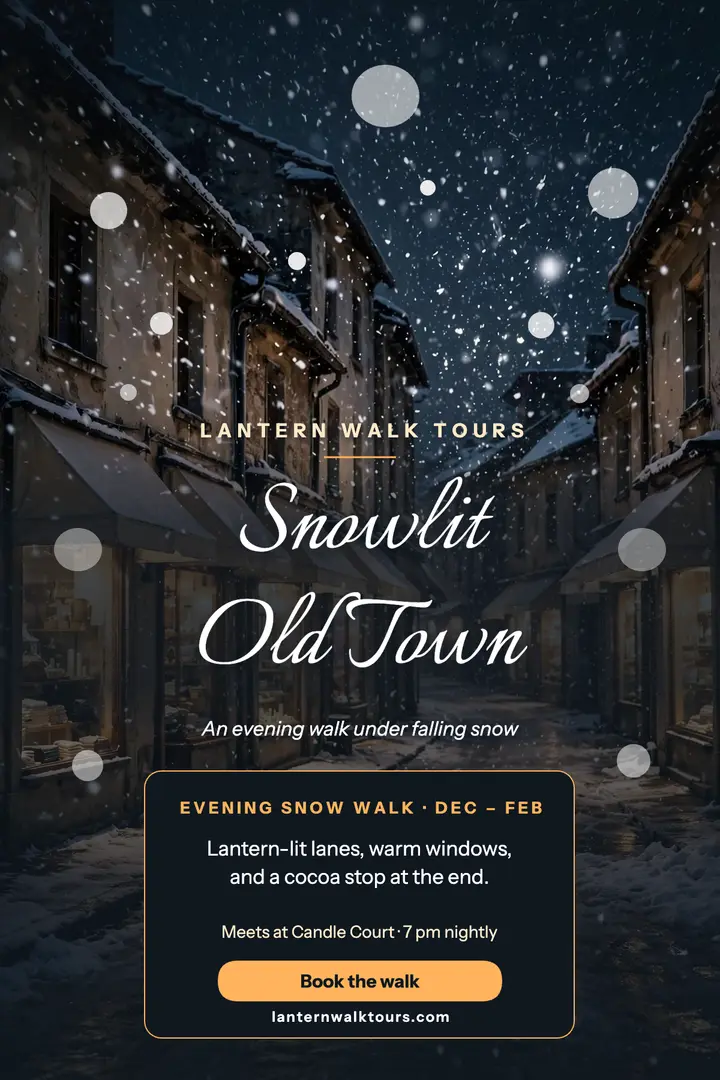 Snowlit old town evening walk poster template