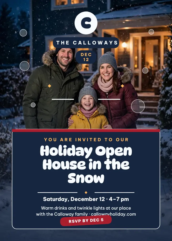 Snowy Calloway family holiday invitation: holiday family invitation template