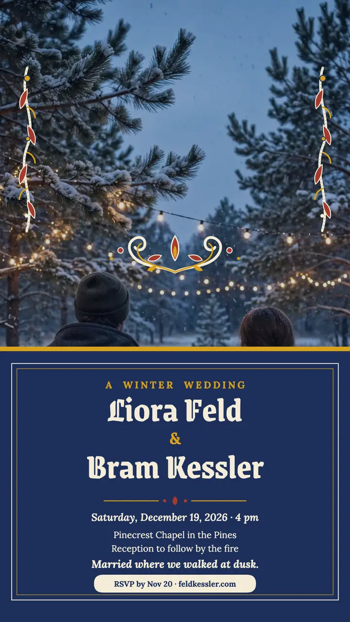 Liora and Bram snowy rosemaling invitation template
