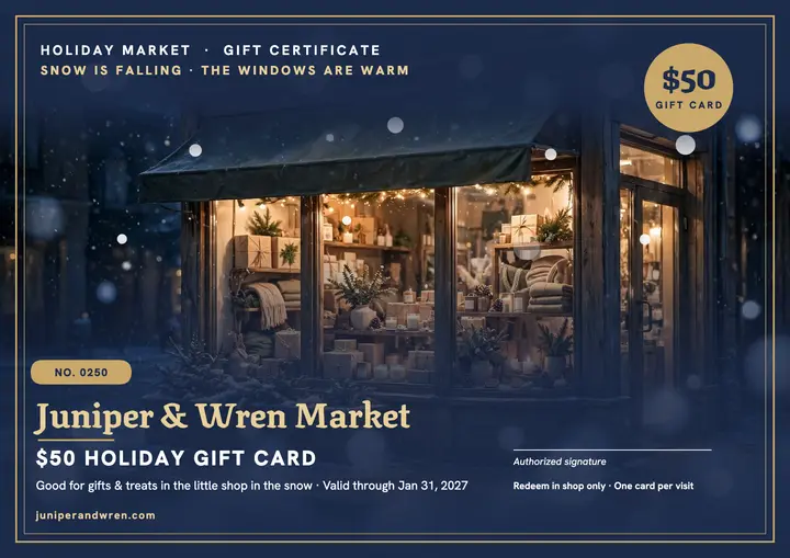 Juniper and Wren snowy gift certificate template