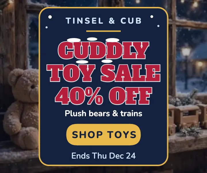 Tinsel and Cub snowy toy sale ad template