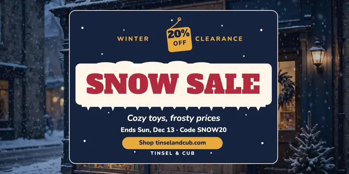 Tinsel and Cub snowy toy sale post template