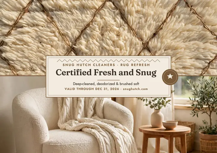 Snug Hutch rug refresh certificate: rug cleaning certificate template