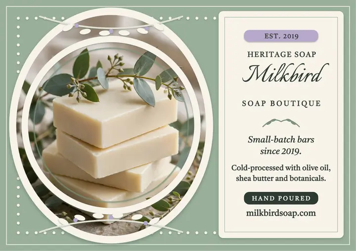 Milkbird Soap heritage brand card template