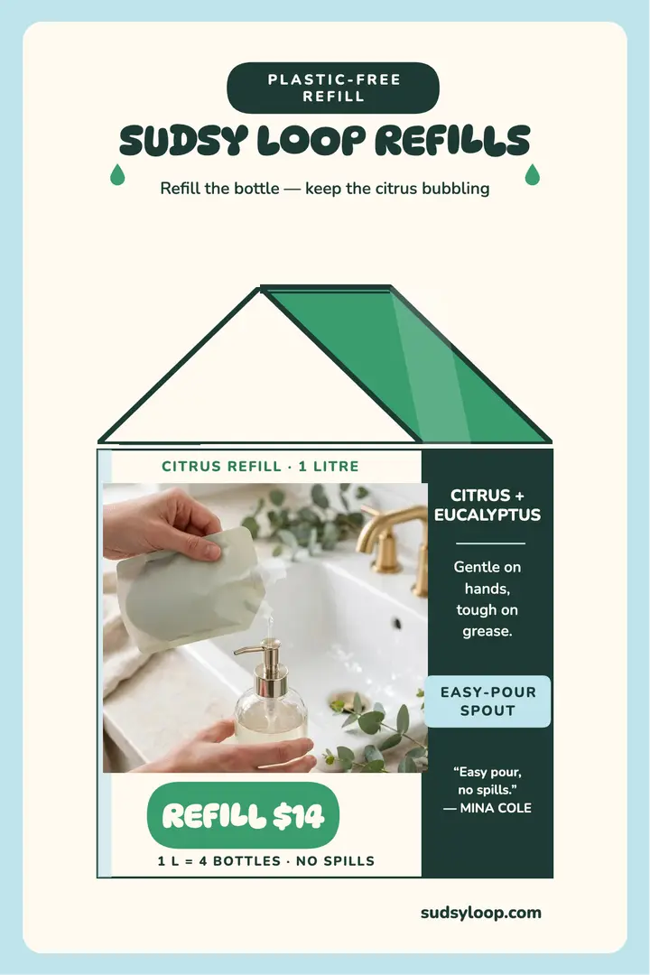 Sudsy Loop soap refill carton poster template