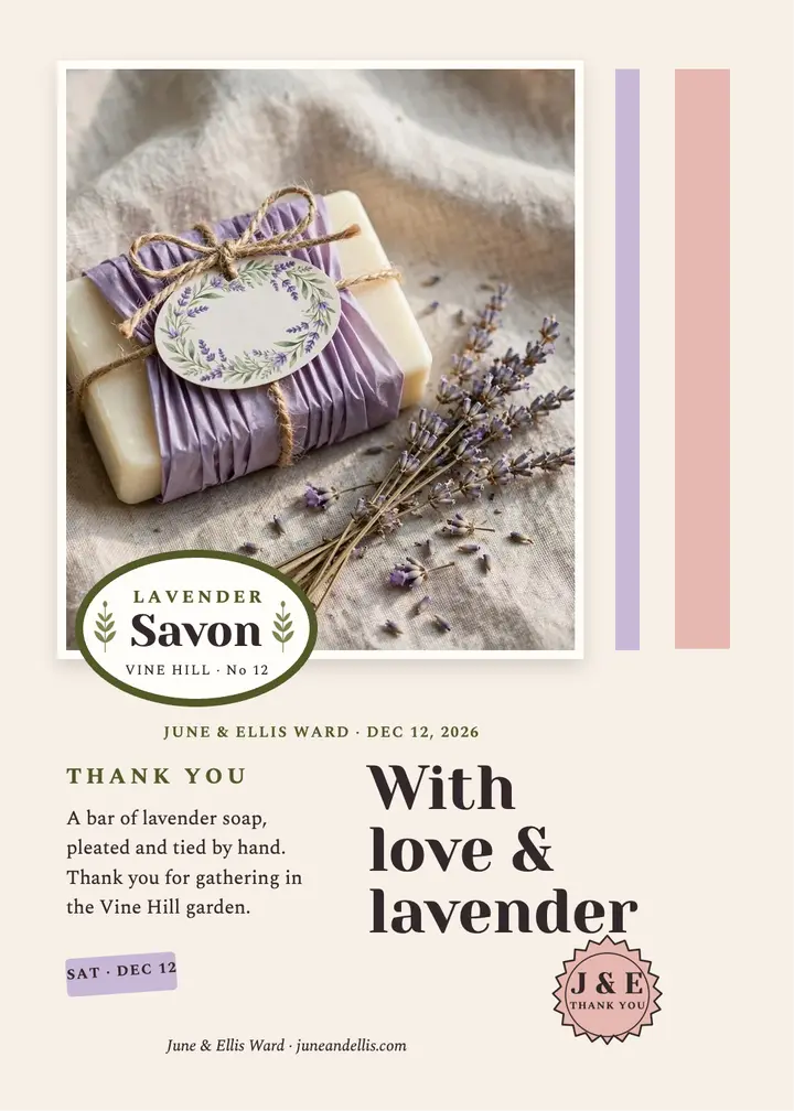 Lavender soap favor thank you card template