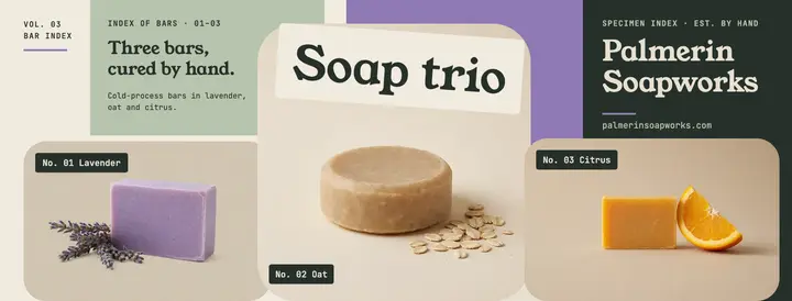 Palmerin Soapworks soap trio cover template