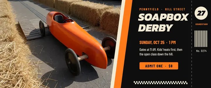 Pennyfield Soapbox Derby Sunday ticket, racing livery template