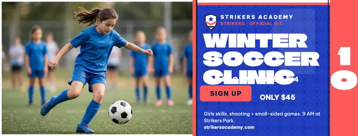 Strikers Academy girls soccer clinic cover template