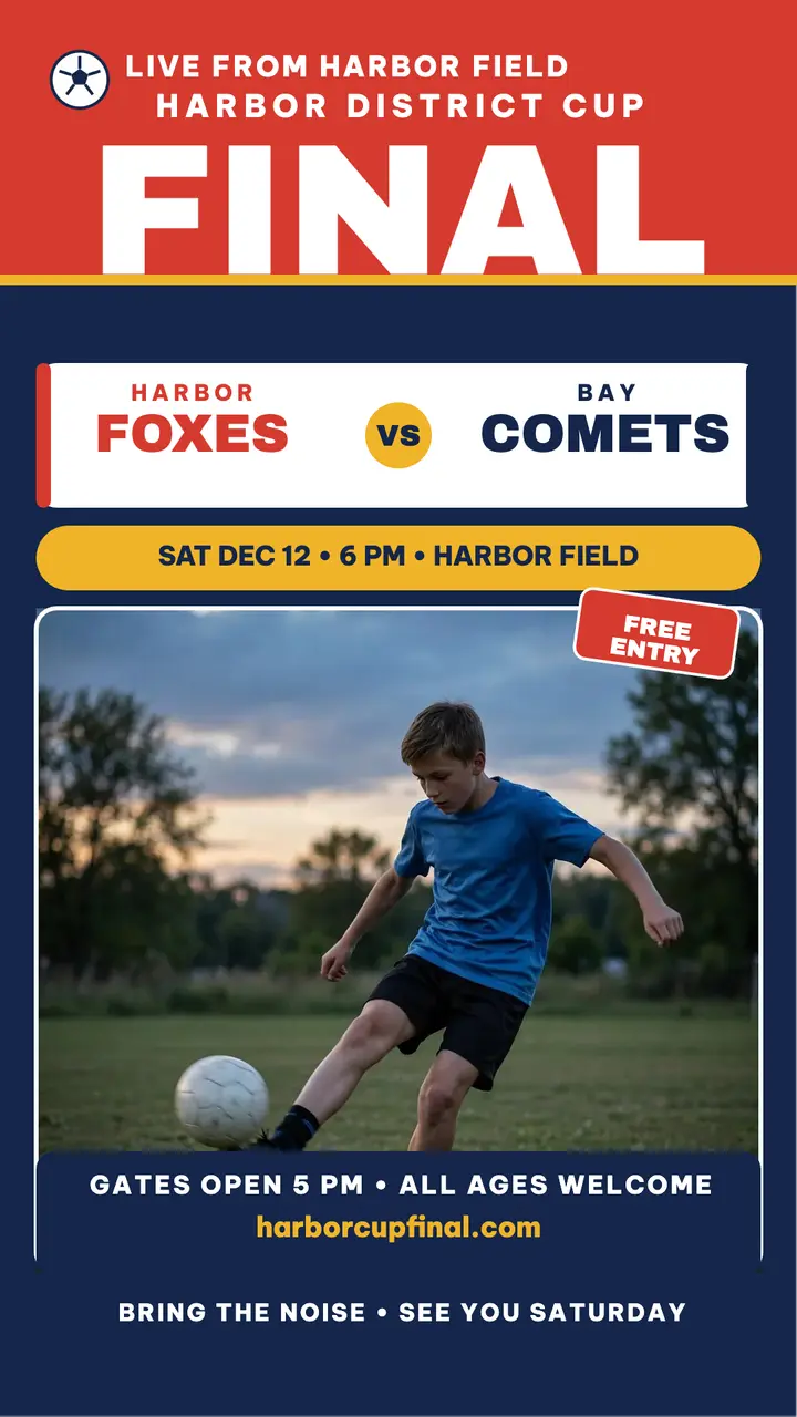 Harbor District Cup final matchday story template