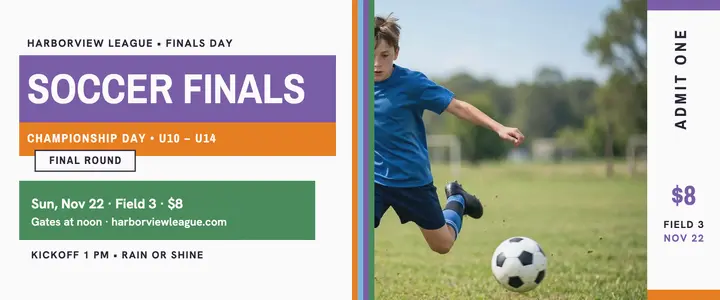Harborview League soccer finals retro ticket template