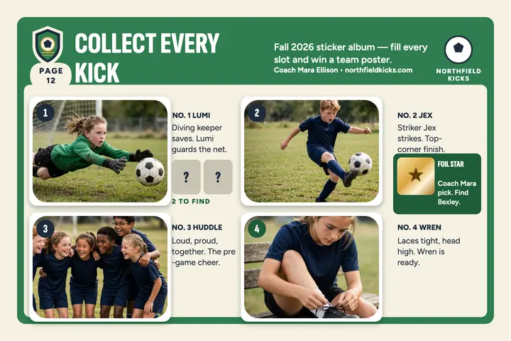 Northfield Kicks sticker album page template