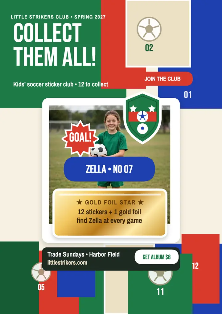 Little Strikers soccer sticker club flyer template