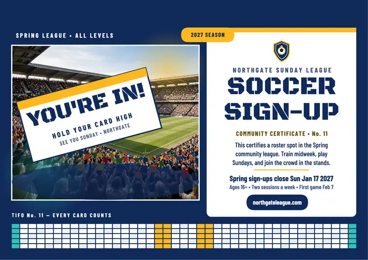 Northgate soccer sign-up certificate: soccer sign-up certificate template