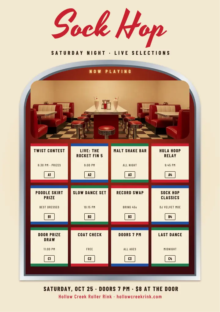 Sock Hop Saturday jukebox flyer template
