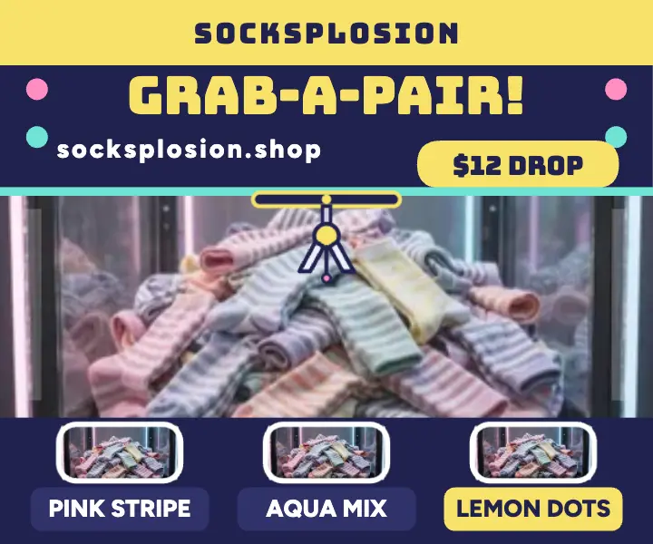 Socksplosion grab-a-pair claw ad template