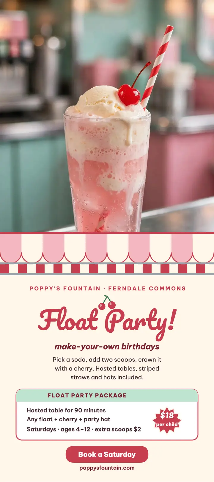Poppy's float party birthdays rack card template