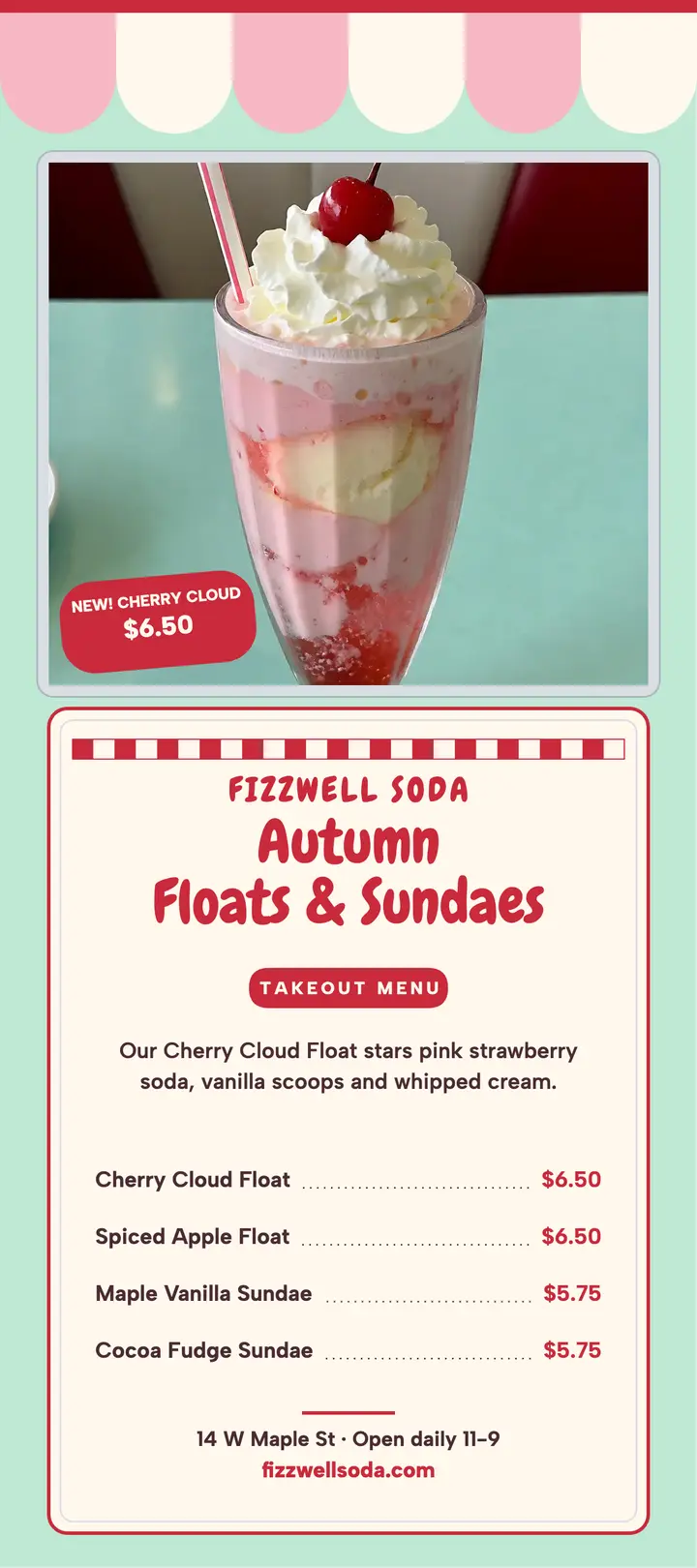 Fizzwell Soda autumn floats rack menu template