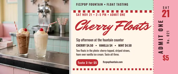 Fizzpop float tasting ticket template