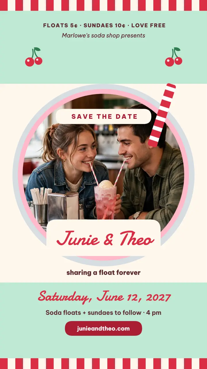 Junie and Theo soda fountain save the date template