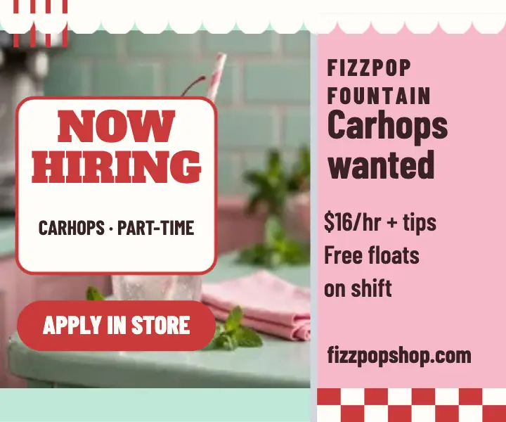 Fizzpop Fountain carhop hiring ad template