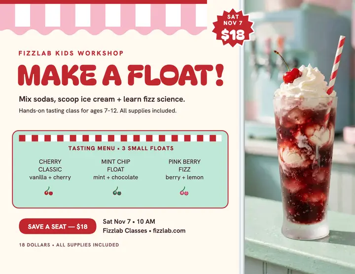 Fizzlab soda float workshop flyer template