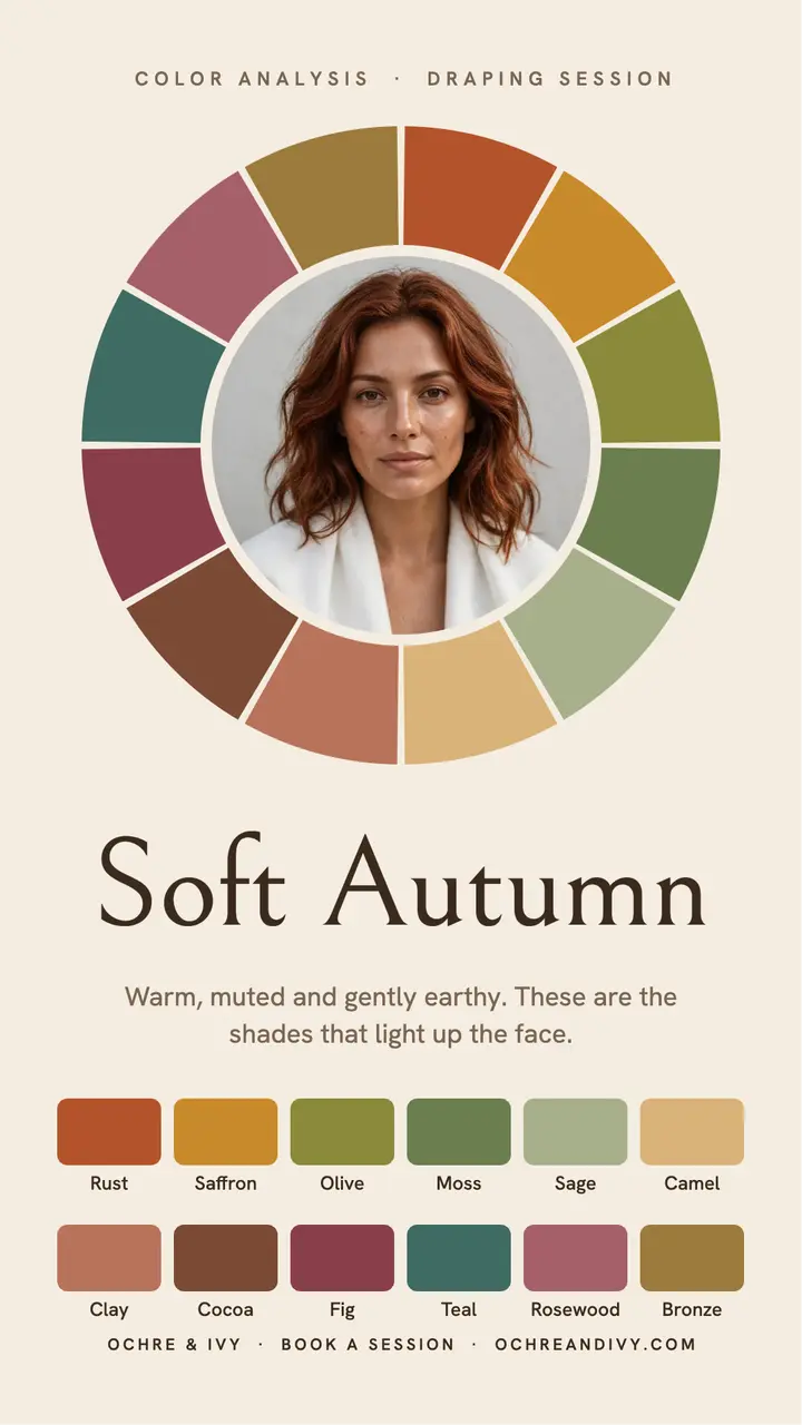 Soft Autumn color analysis drape story template