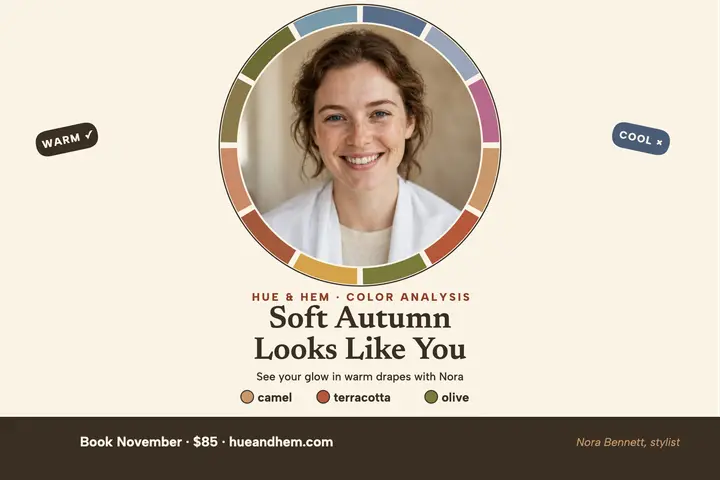 Soft Autumn styling session postcard template