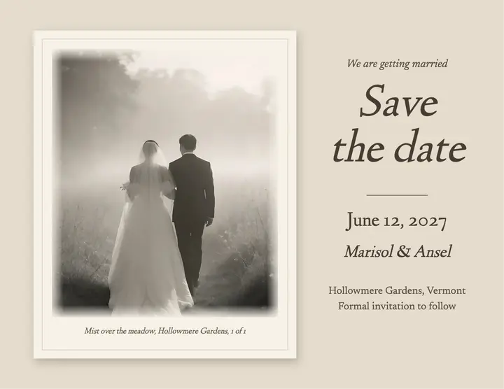 Marisol and Ansel soft-focus save the date template