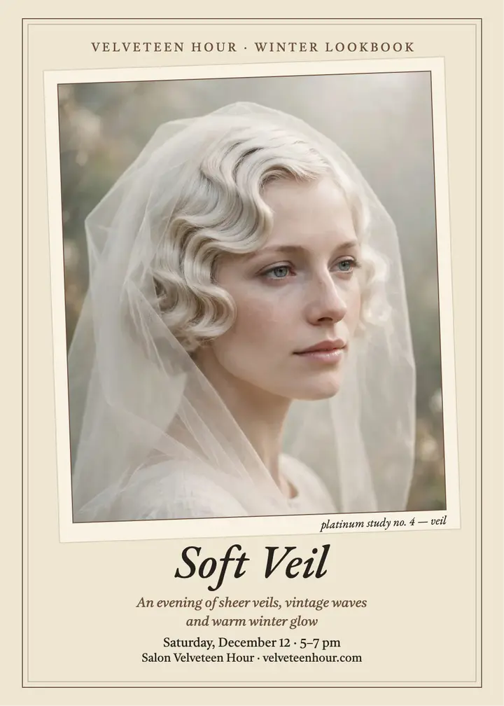Velveteen Hour soft veil portrait invitation: beauty invitation template