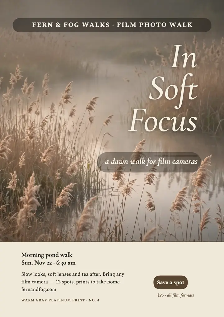 Fern and Fog soft-focus walk flyer template