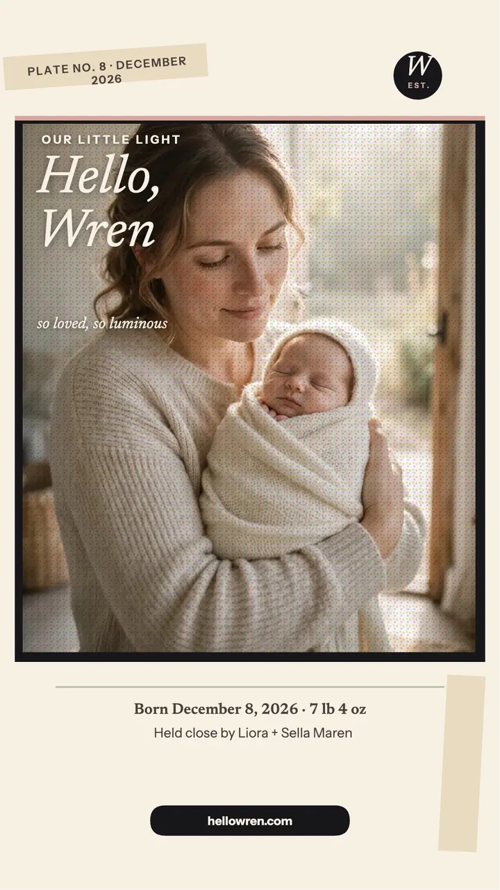 Soft light baby arrival story template