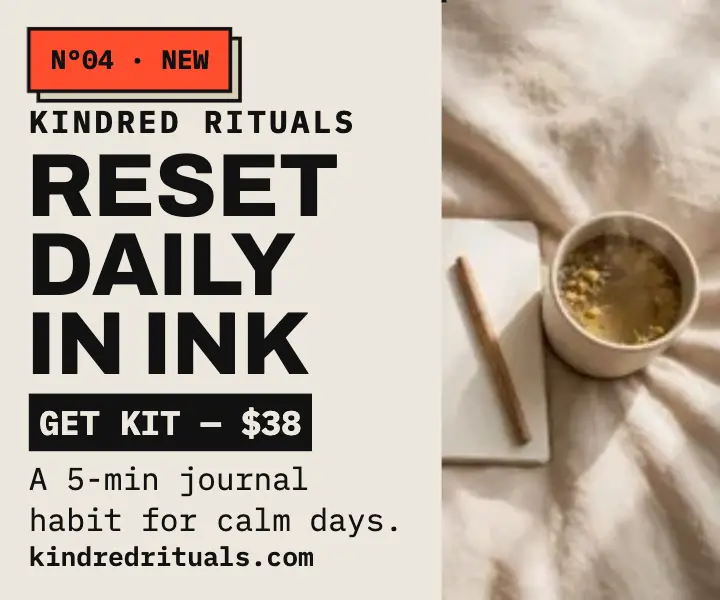 Kindred Rituals reset journal ad: self-care planner ad template