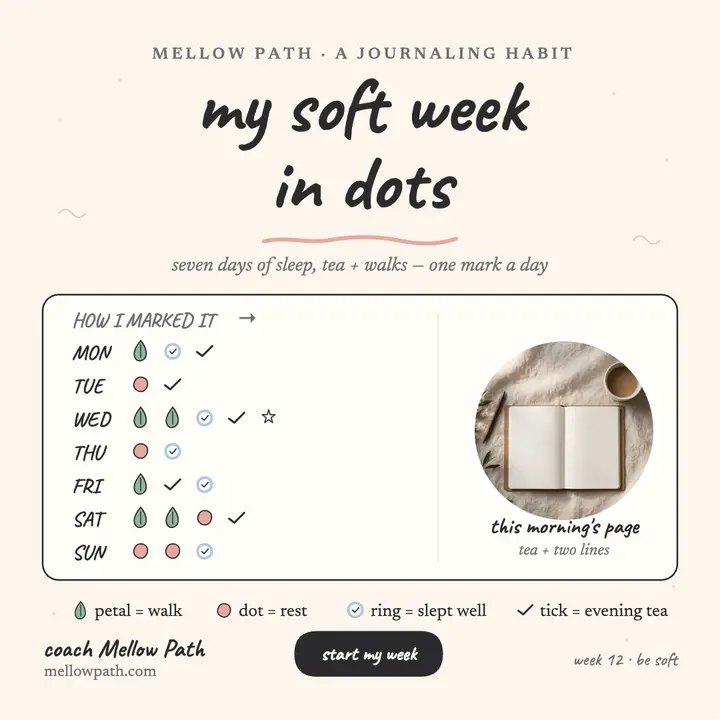 Soft week in dots journaling post: wellness journal post template